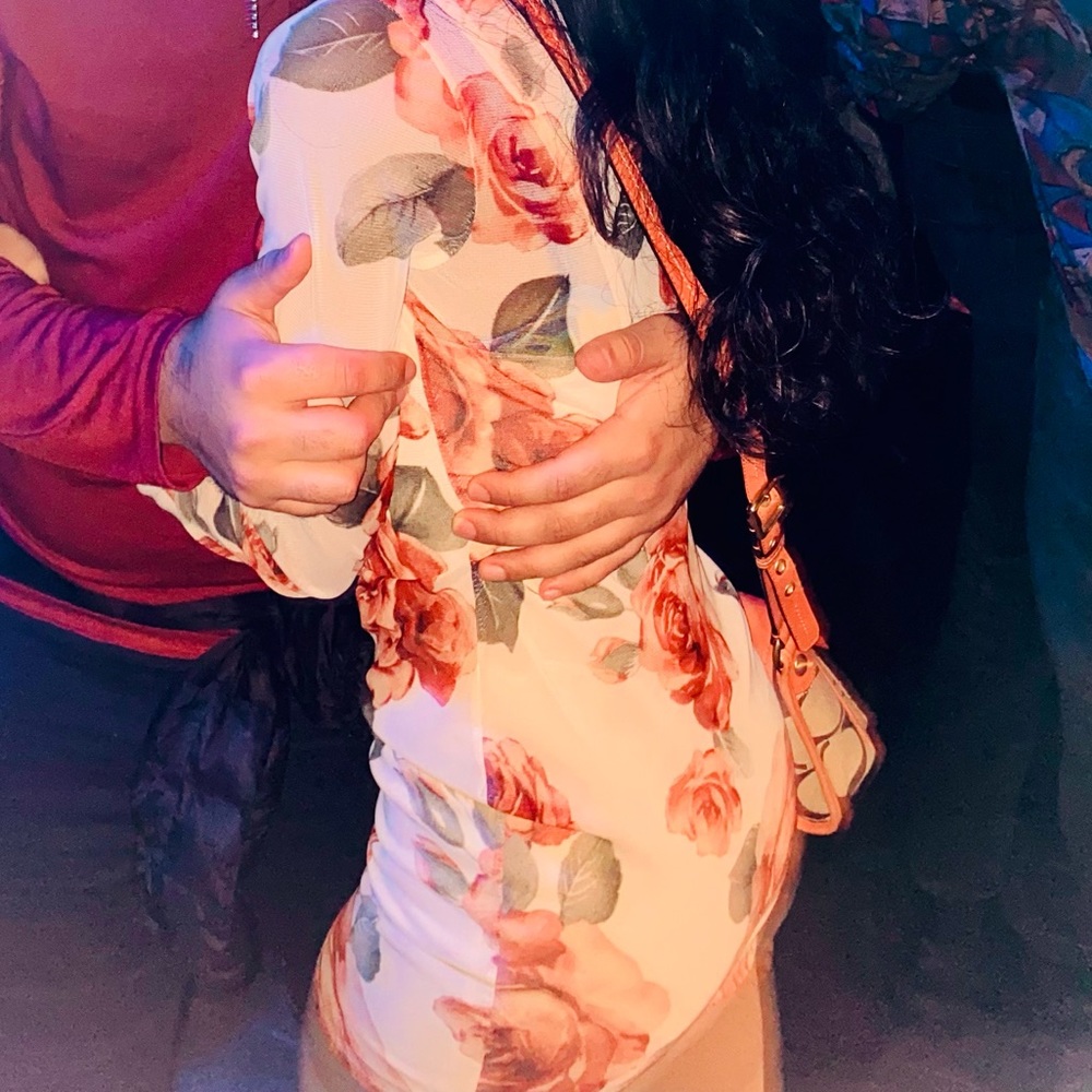 Floral Mesh Long Sleeve Bodycon Dress